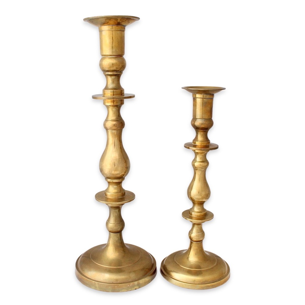 Vintage Brass Candle Holder Set Two Piece Large Taper Candlestick AMC New York